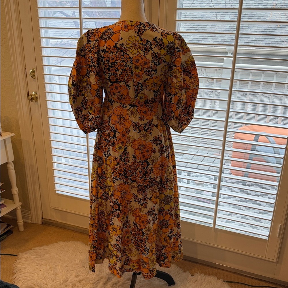 Free People Floral V-Neck Dress with Puff Sleeves and pockets - Picture 6 of 8